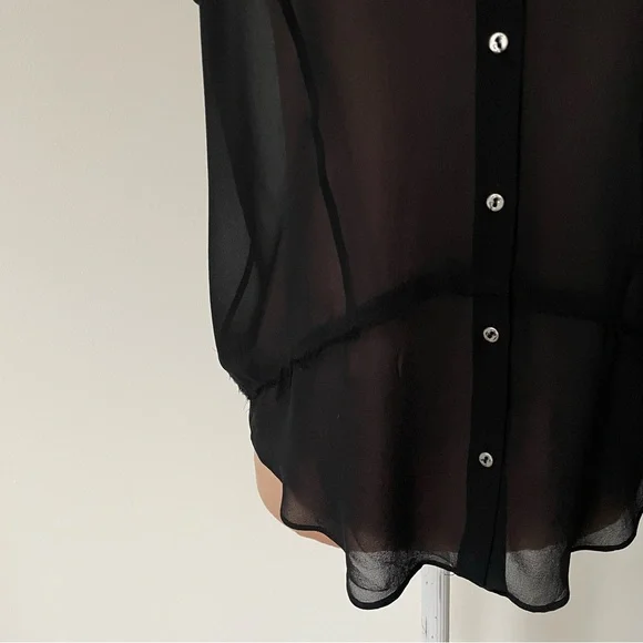 Helmut Lang Silk Chiffon Black V-Neck Sleeveless Button Down Raw Trim Top Size S - Picture 9 of 12